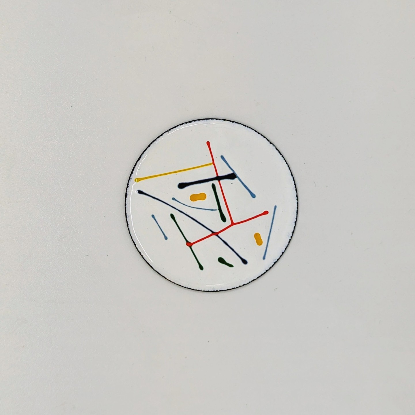 Abstract Lines Dish - White enamel dish with colorful abstract line work