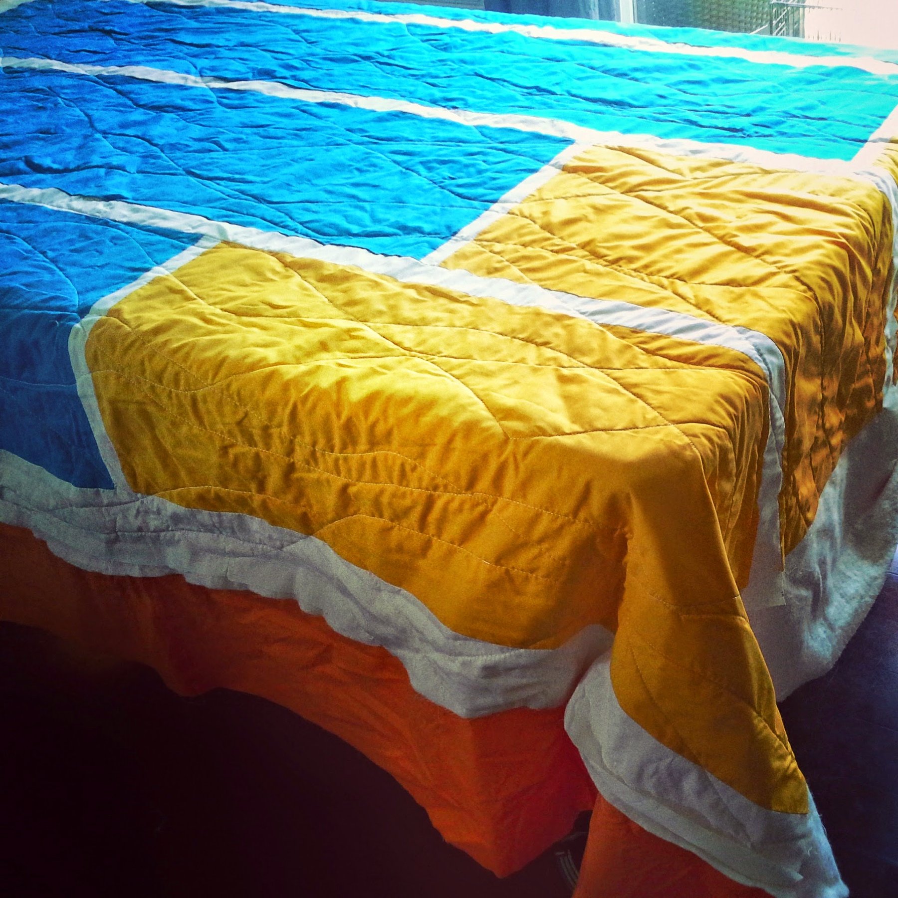 Color Block Quilt - Large bold color blocks in blue, yellow, and orange