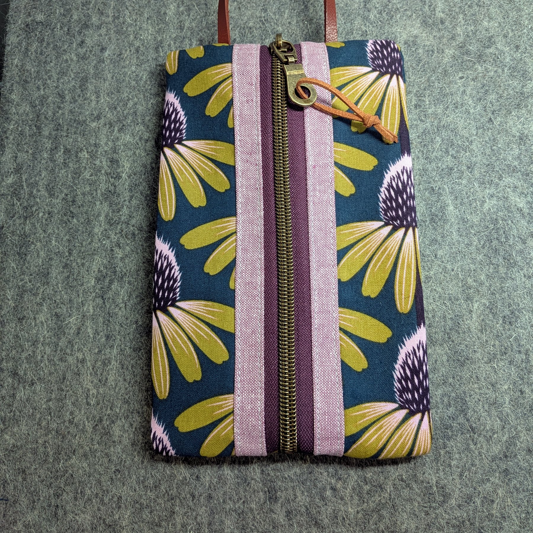 Floral Crossbody Bag - Tall bag in blue floral print with leather strap