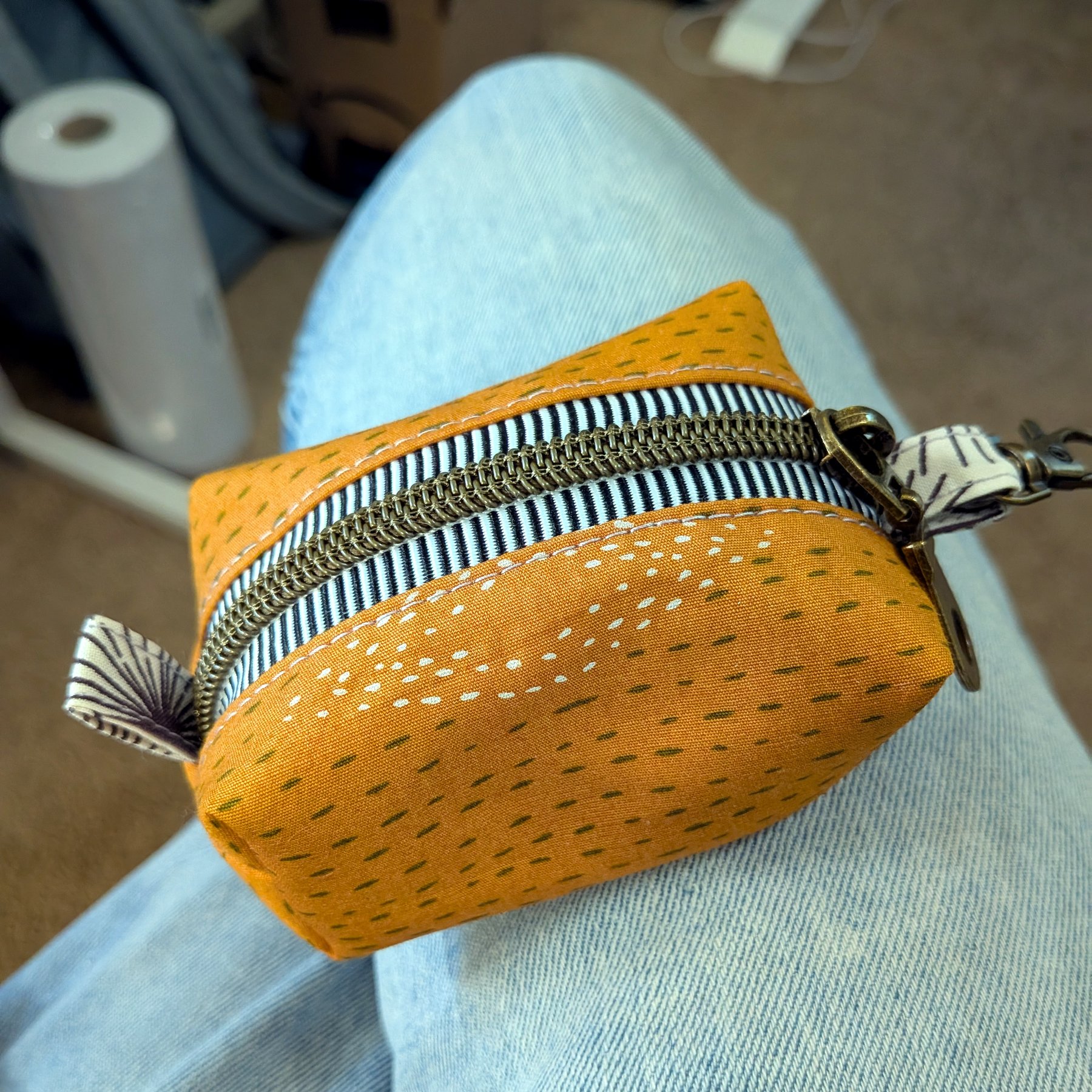 Ochre Kantha Boxy Bag - Compact boxy pouch in ochre kantha fabric