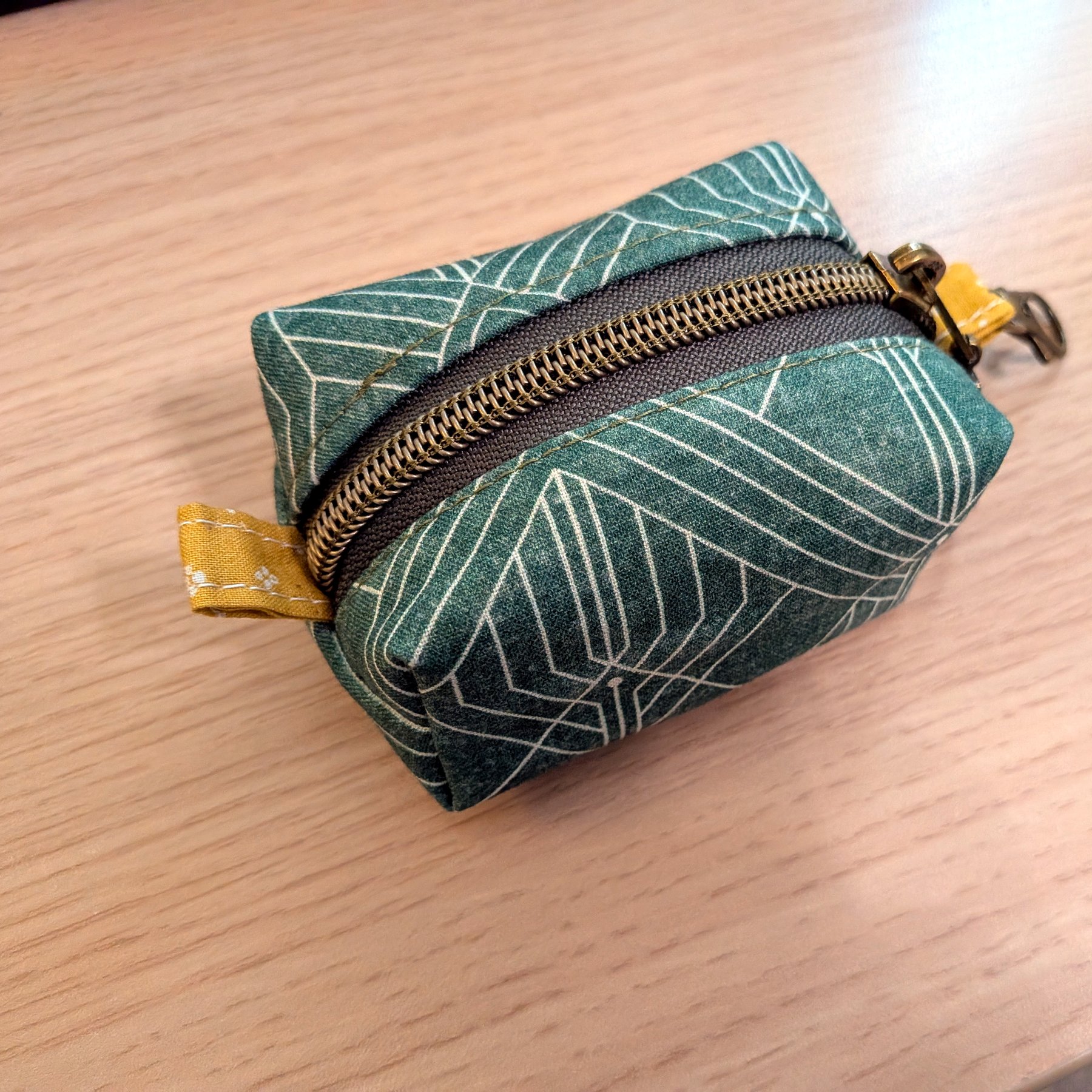 Teal Geometric Boxy Bag - Small boxy pouch in teal with white geometric lines